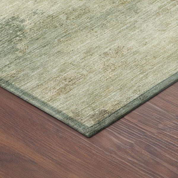 HomeRoots 8' Round Abstract Area Rug in Artichoke Green, Gold & Ivory - Stylish, Washable & Durable Design! 689139