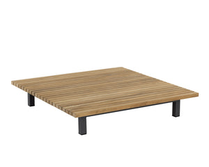 Sunpan Geneve Modern Outdoor Coffee Table with Natural Teak Top & Durable Powder Coated Aluminum Base