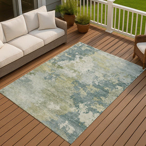 HomeRoots 5' X 8' Aqua and Green Abstract Area Rug - Washable, Durable Indoor/Outdoor Design for Any Space 689144