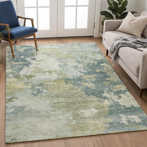 HomeRoots 5' X 8' Aqua and Green Abstract Area Rug - Washable, Durable Indoor/Outdoor Design for Any Space 689144