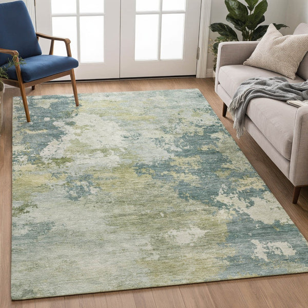 HomeRoots 5' X 8' Aqua and Green Abstract Area Rug - Washable, Durable Indoor/Outdoor Design for Any Space 689144