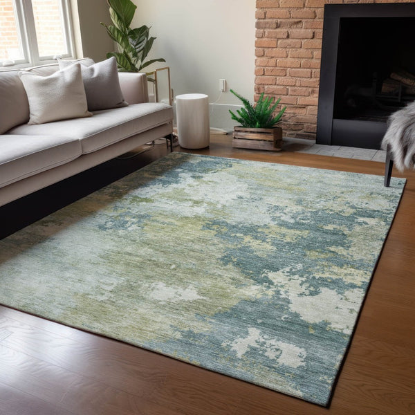 HomeRoots 5' X 8' Aqua and Green Abstract Area Rug - Washable, Durable Indoor/Outdoor Design for Any Space 689144
