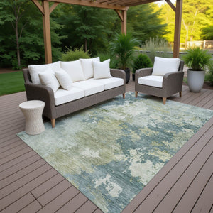 HomeRoots 5' X 8' Aqua and Green Abstract Area Rug - Washable, Durable Indoor/Outdoor Design for Any Space 689144