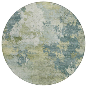 HomeRoots 8' Aqua and Green Round Abstract Indoor Outdoor Rug - Stylish, Washable, Durable for High-Traffic Spaces 689145