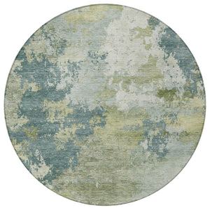 HomeRoots 8' Aqua and Green Round Abstract Indoor Outdoor Rug - Stylish, Washable, Durable for High-Traffic Spaces 689145