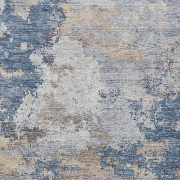 HomeRoots 5' Blue & Beige Abstract Washable Area Rug for Indoor & Outdoor Use - Durable, Stylish, Easy Care! 689150