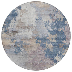 HomeRoots 8' Blue And Beige Round Abstract Area Rug - Stylish, Washable, Durable for Indoor & Outdoor Spaces 689151