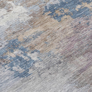 HomeRoots 8' Blue And Beige Round Abstract Area Rug - Stylish, Washable, Durable for Indoor & Outdoor Spaces 689151