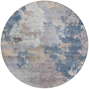 HomeRoots 8' Blue And Beige Round Abstract Area Rug - Stylish, Washable, Durable for Indoor & Outdoor Spaces 689151