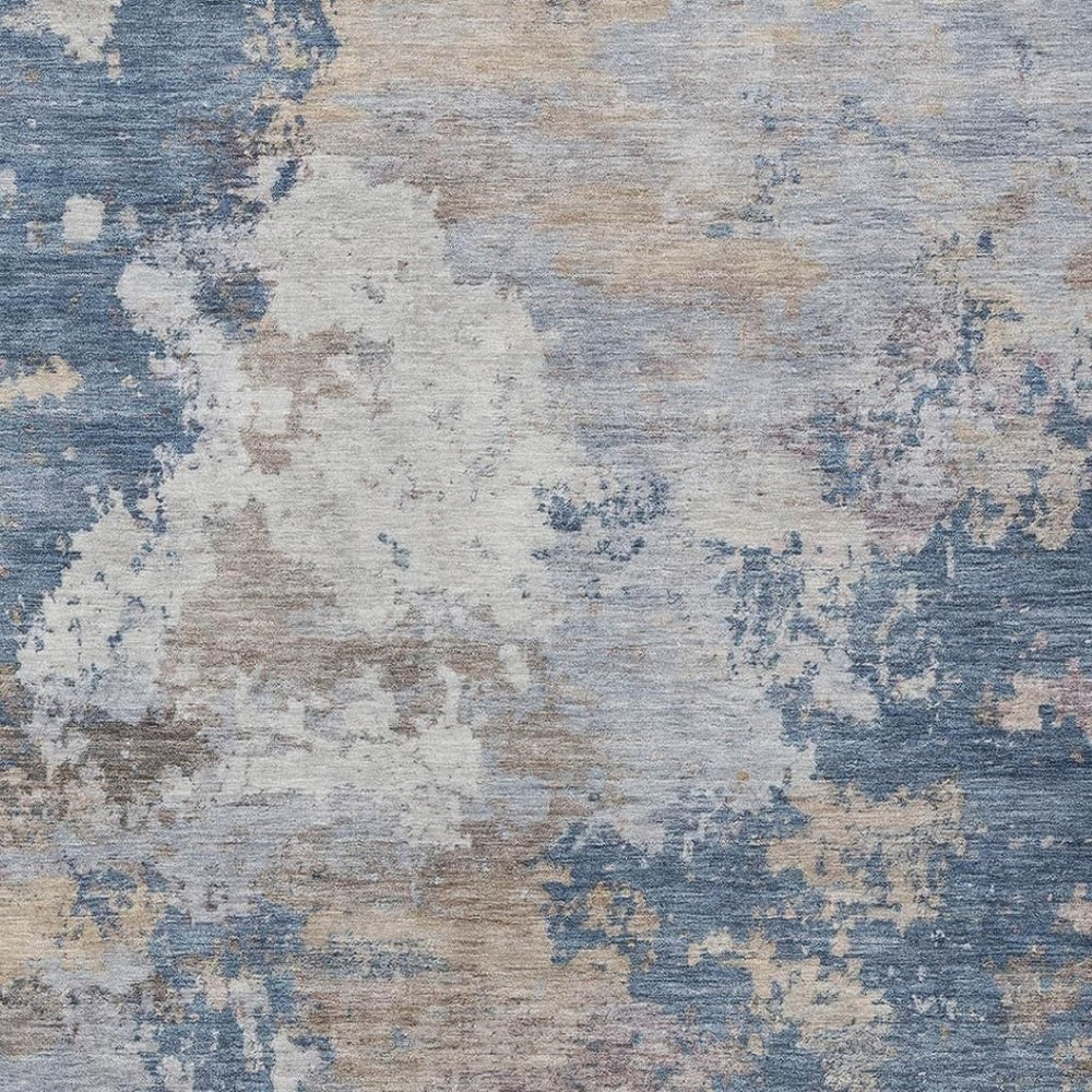 HomeRoots 8' X 10' Blue and Beige Abstract Washable Area Rug - Stylish Indoor/Outdoor Design for Every Space 689152