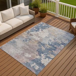 HomeRoots 9' x 12' Blue and Beige Abstract Area Rug - Stylish, Washable, Durable for Indoor & Outdoor Use! 689153