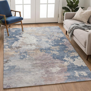HomeRoots 9' x 12' Blue and Beige Abstract Area Rug - Stylish, Washable, Durable for Indoor & Outdoor Use! 689153