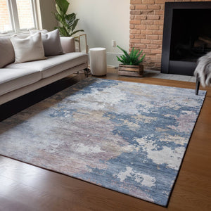 HomeRoots 9' x 12' Blue and Beige Abstract Area Rug - Stylish, Washable, Durable for Indoor & Outdoor Use! 689153