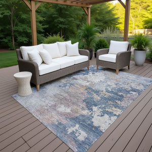 HomeRoots 9' x 12' Blue and Beige Abstract Area Rug - Stylish, Washable, Durable for Indoor & Outdoor Use! 689153