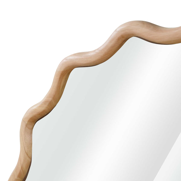 English Elm Natural Wood 30in Wavy Round Solid Wood Frame Decorative Mirror – Rustic Elegant Boho Vanity Accent W2203P389072