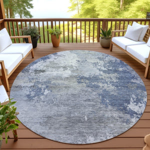 HomeRoots 8' Denim Blue Round Abstract Rug - Stylish, Washable Area Rug for Indoor & Outdoor Spaces, Durable Design 689157
