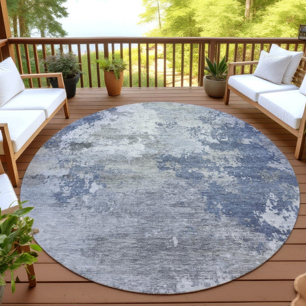 HomeRoots 8' Denim Blue Round Abstract Rug - Stylish, Washable Area Rug for Indoor & Outdoor Spaces, Durable Design 689157