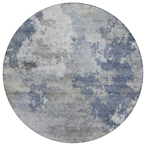 HomeRoots 8' Denim Blue Round Abstract Rug - Stylish, Washable Area Rug for Indoor & Outdoor Spaces, Durable Design 689157