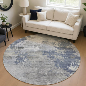 HomeRoots 8' Denim Blue Round Abstract Rug - Stylish, Washable Area Rug for Indoor & Outdoor Spaces, Durable Design 689157