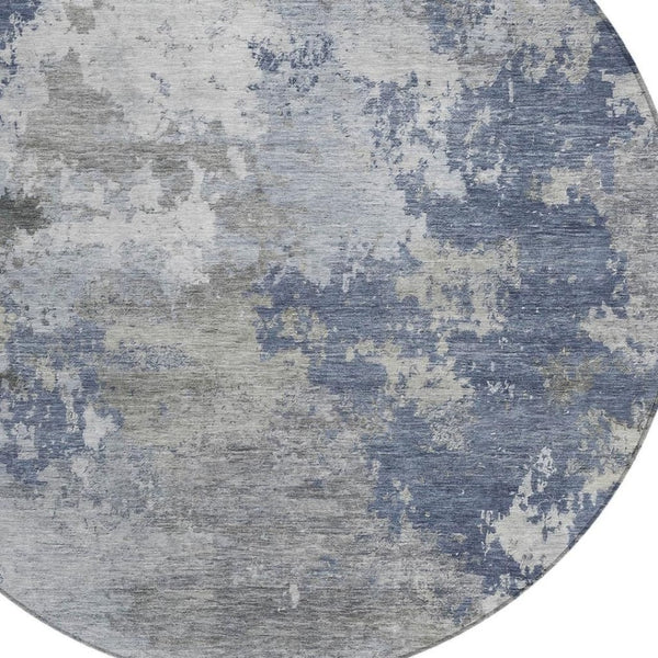 HomeRoots 8' Denim Blue Round Abstract Rug - Stylish, Washable Area Rug for Indoor & Outdoor Spaces, Durable Design 689157