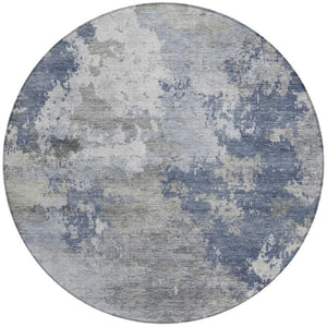 HomeRoots 8' Denim Blue Round Abstract Rug - Stylish, Washable Area Rug for Indoor & Outdoor Spaces, Durable Design 689157
