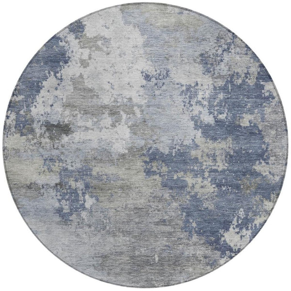 HomeRoots 8' Denim Blue Round Abstract Rug - Stylish, Washable Area Rug for Indoor & Outdoor Spaces, Durable Design 689157