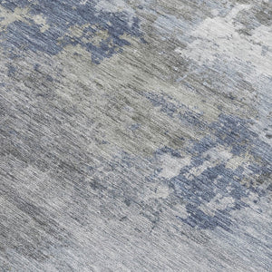 HomeRoots 10' Denim Blue and Ivory Abstract Area Rug - Stylish, Washable, Indoor/Outdoor, Stain-Resistant Design 689160