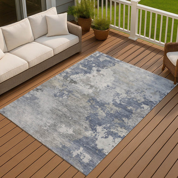 HomeRoots 10' Denim Blue and Ivory Abstract Area Rug - Stylish, Washable, Indoor/Outdoor, Stain-Resistant Design 689160