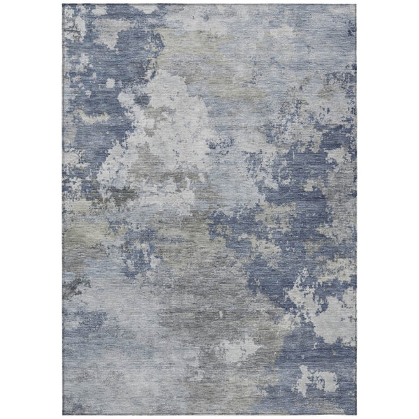 HomeRoots 10' Denim Blue and Ivory Abstract Area Rug - Stylish, Washable, Indoor/Outdoor, Stain-Resistant Design 689160
