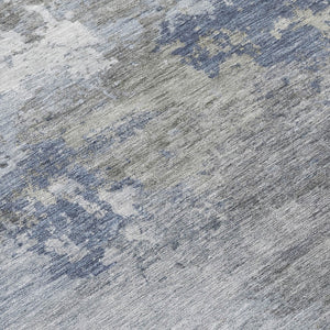 HomeRoots 10' Denim Blue and Ivory Abstract Area Rug - Stylish, Washable, Indoor/Outdoor, Stain-Resistant Design 689160