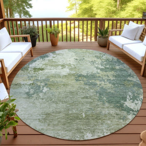HomeRoots 8' Fern Green Round Abstract Area Rug - Stylish, Washable, Indoor/Outdoor Design for Modern Spaces 689163