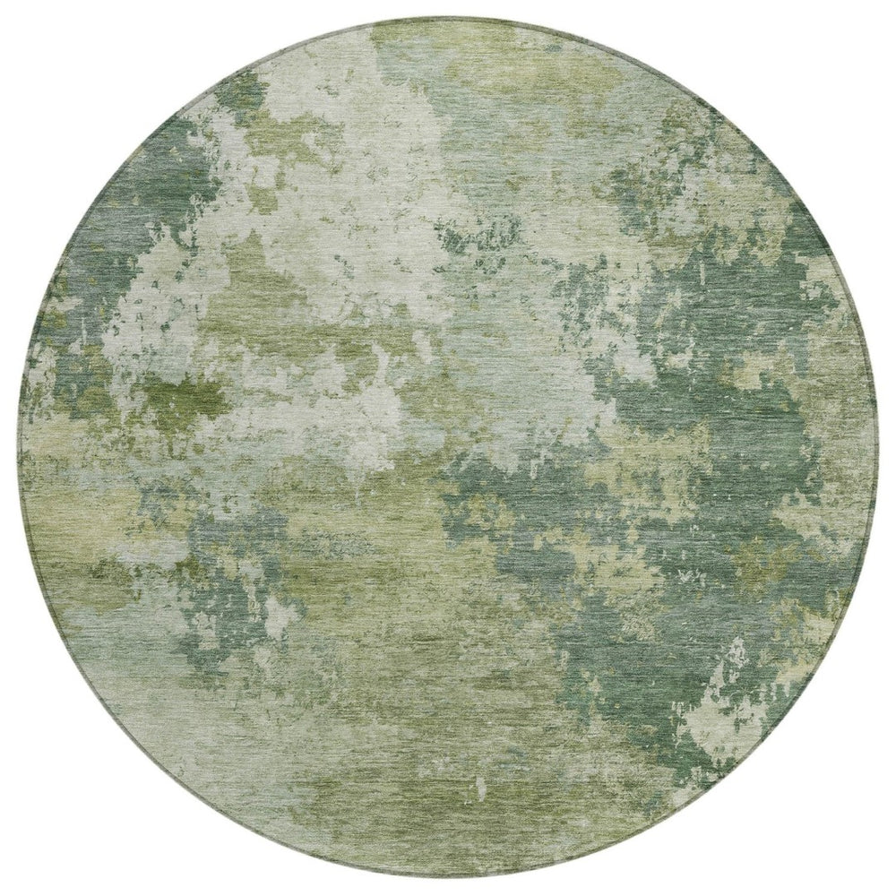 HomeRoots 8' Fern Green Round Abstract Area Rug - Stylish, Washable, Indoor/Outdoor Design for Modern Spaces 689163