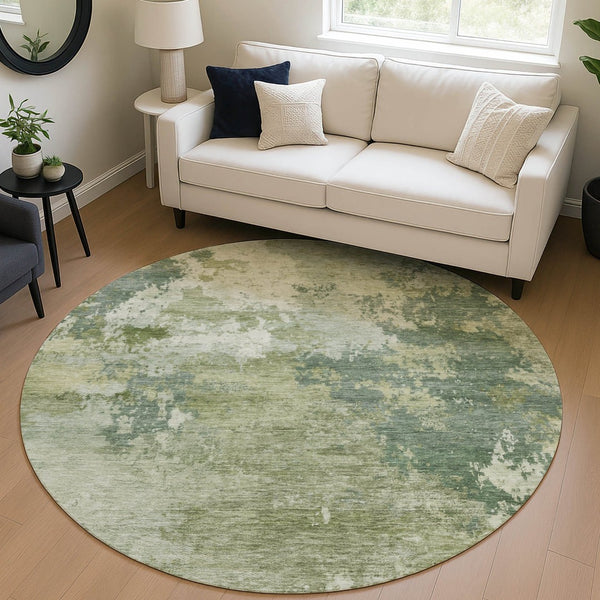 HomeRoots 8' Fern Green Round Abstract Area Rug - Stylish, Washable, Indoor/Outdoor Design for Modern Spaces 689163