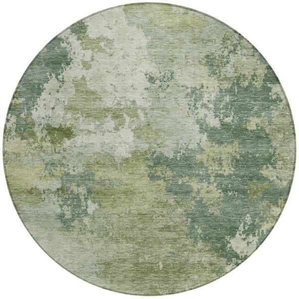 HomeRoots 8' Fern Green Round Abstract Area Rug - Stylish, Washable, Indoor/Outdoor Design for Modern Spaces 689163