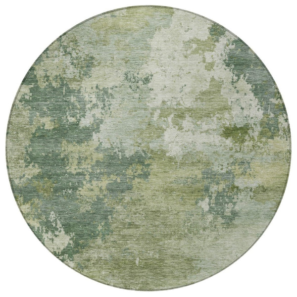 HomeRoots 8' Fern Green Round Abstract Area Rug - Stylish, Washable, Indoor/Outdoor Design for Modern Spaces 689163