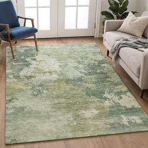 HomeRoots 8' X 10' Stylish Fern Green & Ivory Abstract Washable Area Rug for Indoor & Outdoor Spaces 689164