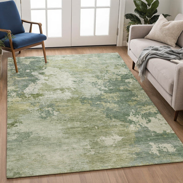 HomeRoots 8' X 10' Stylish Fern Green & Ivory Abstract Washable Area Rug for Indoor & Outdoor Spaces 689164