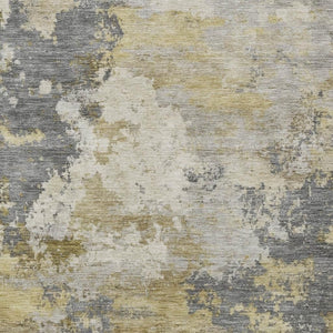 HomeRoots 5' Gray and Gold Abstract Area Rug - Washable, Durable, Perfect for Indoor & Outdoor Spaces! 689168