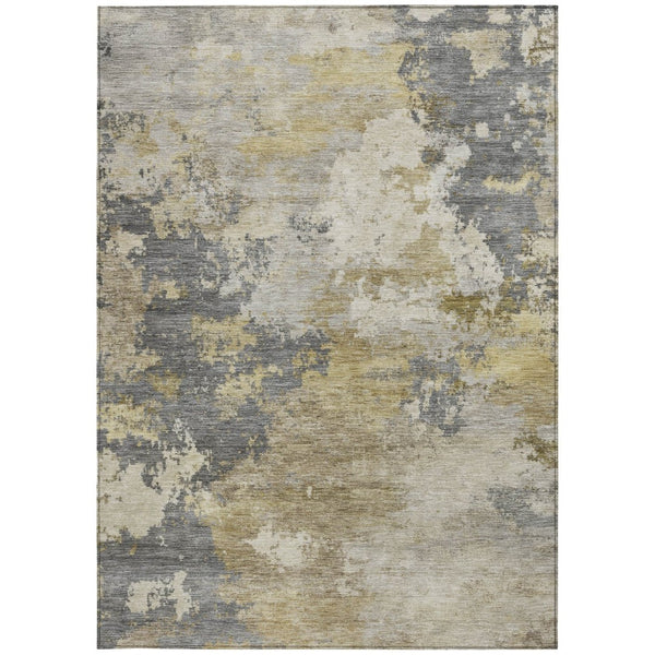 HomeRoots 5' Gray and Gold Abstract Area Rug - Washable, Durable, Perfect for Indoor & Outdoor Spaces! 689168