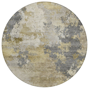 HomeRoots 8' Gray and Gold Round Abstract Area Rug - Durable, Washable, Stylish for Indoor and Outdoor Spaces 689169