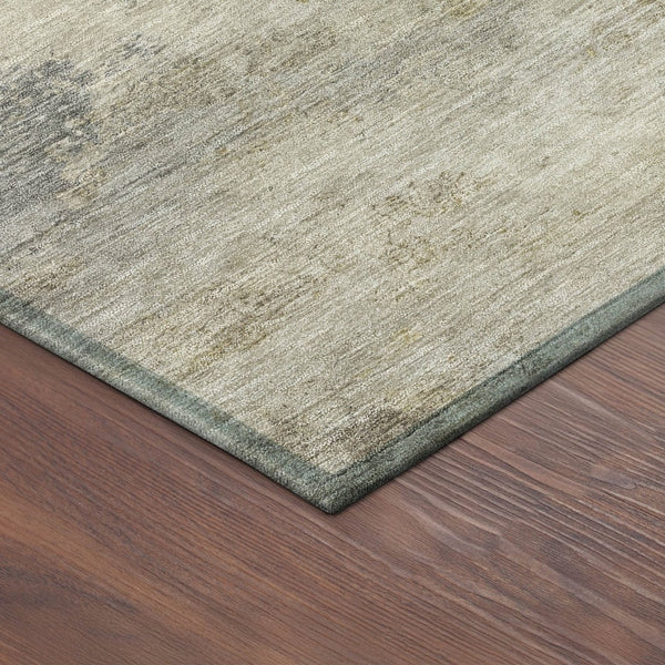 HomeRoots 8' Gray and Gold Round Abstract Area Rug - Durable, Washable, Stylish for Indoor and Outdoor Spaces 689169
