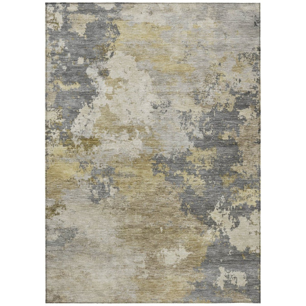 HomeRoots 10' Gray and Gold Abstract Area Rug - Stylish, Machine Washable Indoor/Outdoor Design for All Spaces 689172
