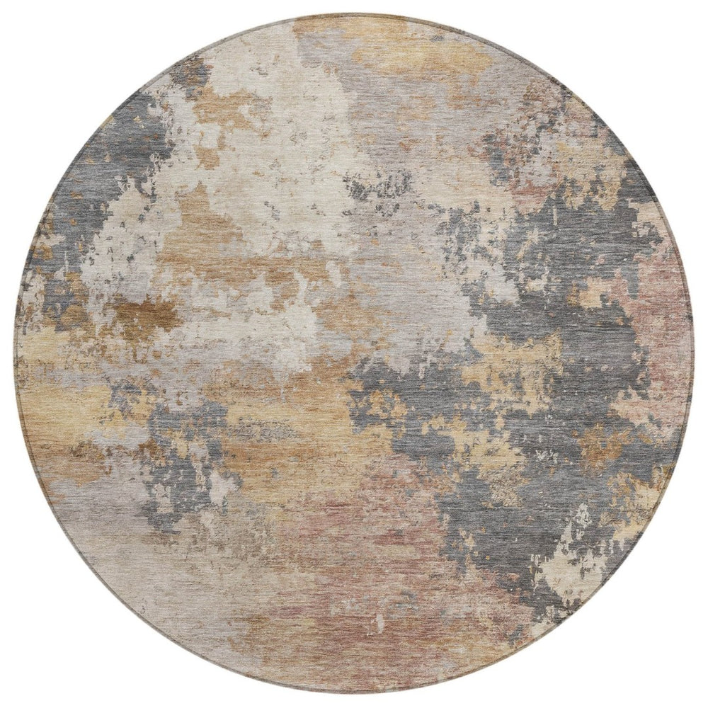 HomeRoots 8' Stylish Pewter and Gray Round Abstract Washable Area Rug for Indoor and Outdoor Spaces 689175