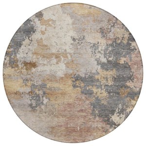 HomeRoots 8' Stylish Pewter and Gray Round Abstract Washable Area Rug for Indoor and Outdoor Spaces 689175