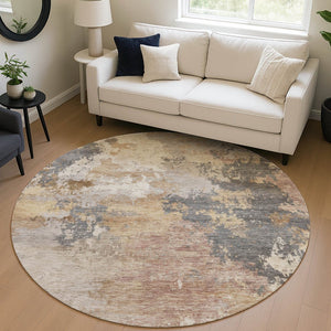 HomeRoots 8' Stylish Pewter and Gray Round Abstract Washable Area Rug for Indoor and Outdoor Spaces 689175
