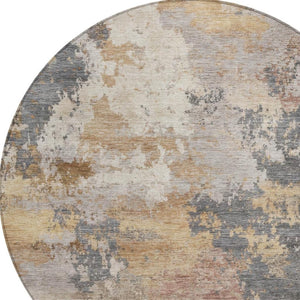 HomeRoots 8' Stylish Pewter and Gray Round Abstract Washable Area Rug for Indoor and Outdoor Spaces 689175