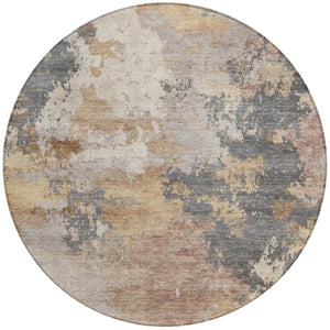 HomeRoots 8' Stylish Pewter and Gray Round Abstract Washable Area Rug for Indoor and Outdoor Spaces 689175