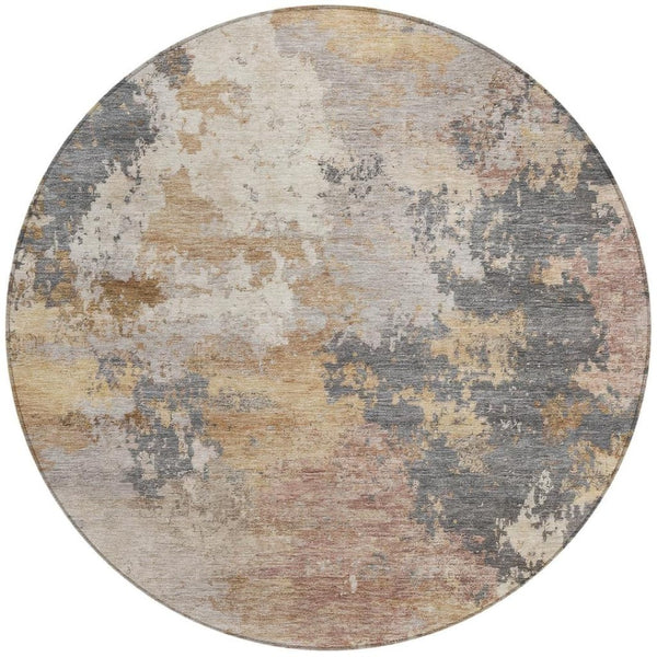 HomeRoots 8' Stylish Pewter and Gray Round Abstract Washable Area Rug for Indoor and Outdoor Spaces 689175