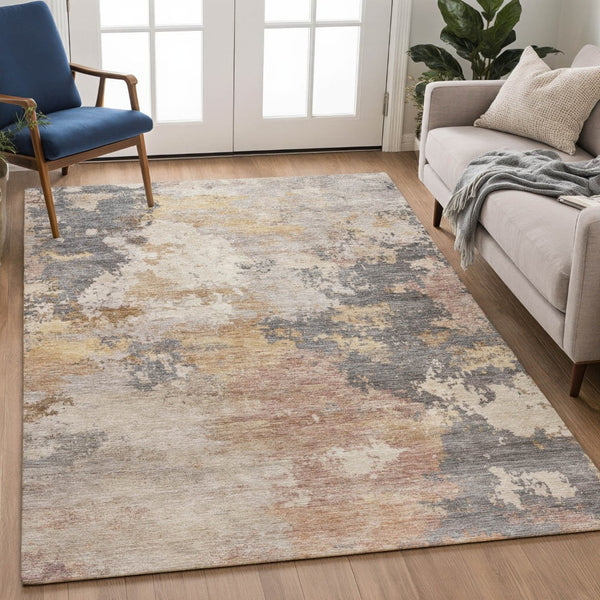 HomeRoots 10' X 14' Stylish Pewter and Gray Abstract Area Rug – Washable, Durable for Indoor & Outdoor Use! 689178