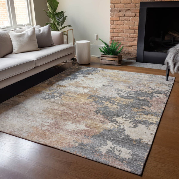 HomeRoots 10' X 14' Stylish Pewter and Gray Abstract Area Rug – Washable, Durable for Indoor & Outdoor Use! 689178